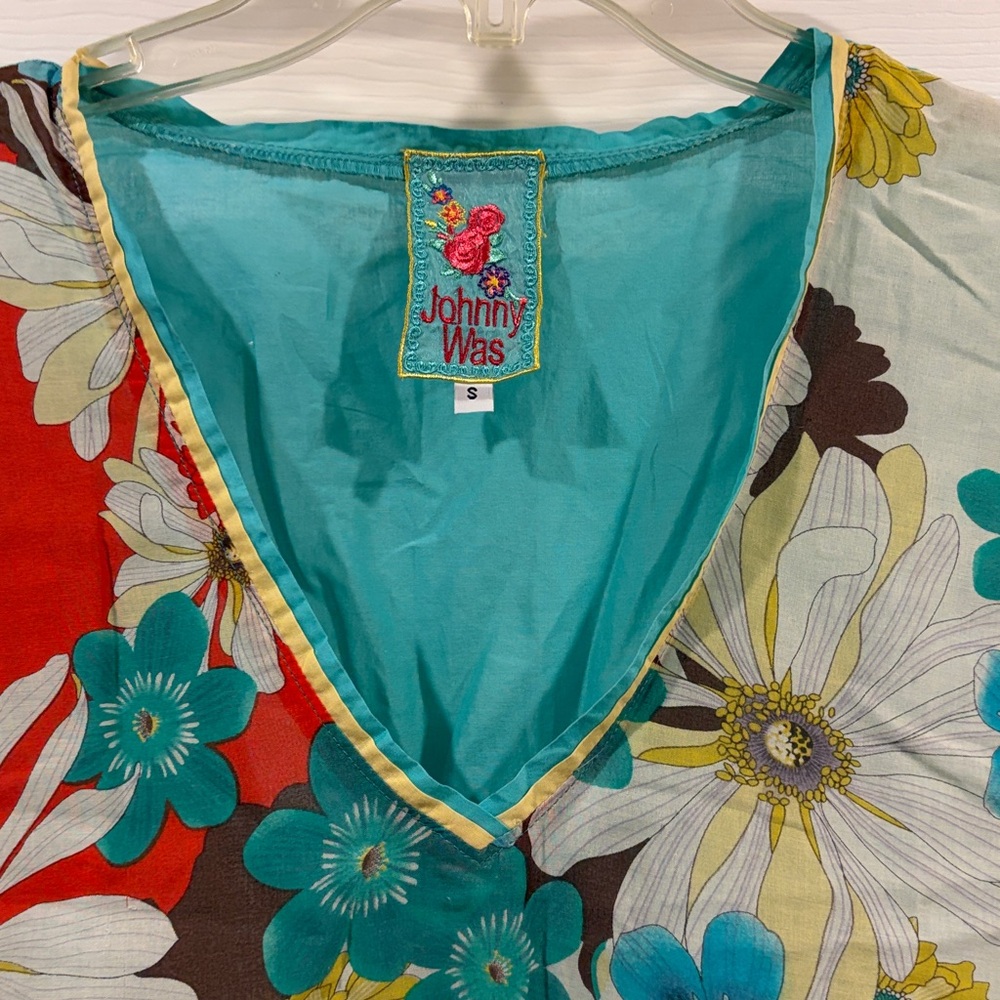 Johnny Was Multicolor Floral V-Neck Dress size S  great as bathing suit cover - Picture 4 of 5